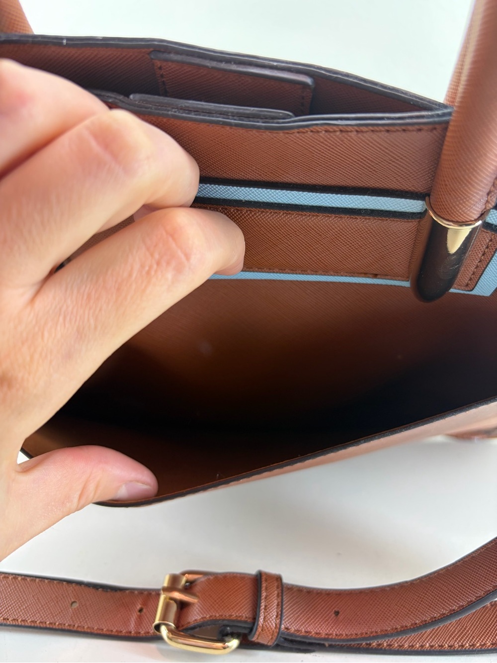 Nanette Lepore Brown Satchel with Light Blue Trim - Picture 9 of 11